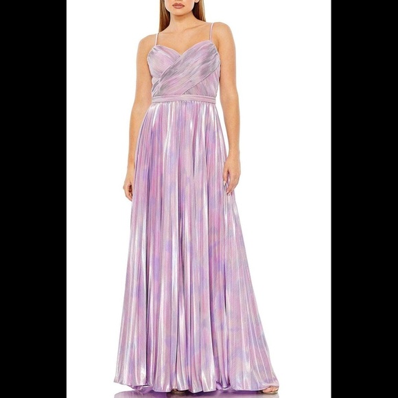 Ieena for Mac Duggal Metallic Purple Pleated Maxi Dress Size 8 - Picture 1 of 11